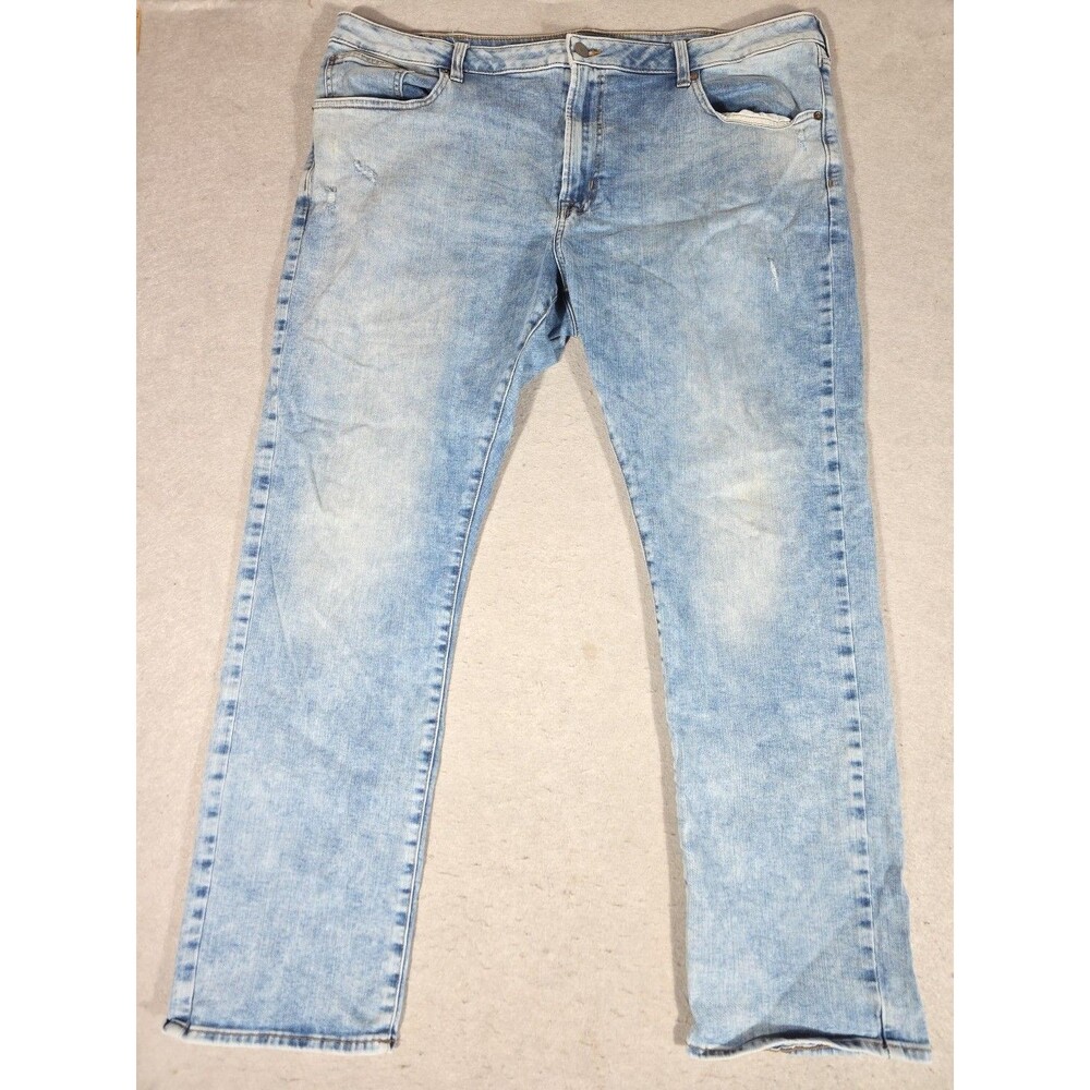 American Eagle Slim Straight Flex Jeans Mens 44x32 Blue Wash Denim Distressed